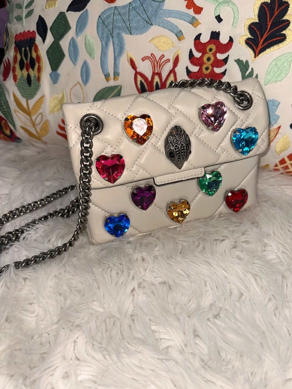 Kurt Geiger • Kensington Bone & Rainbow Hearts Love Crossbody Leather Bag - Picture 3 of 17